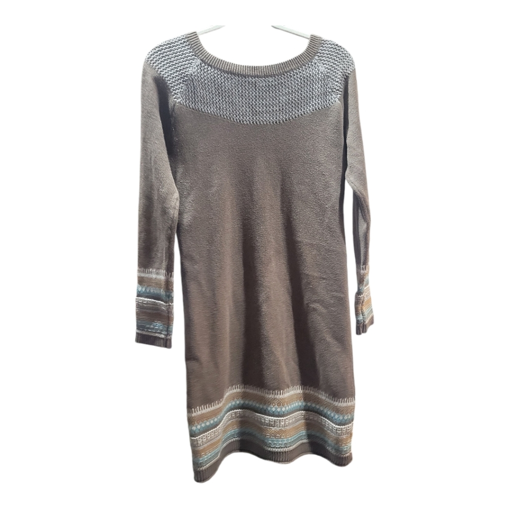 Athleta light brown cotton blend fair isle sweater dress medium
